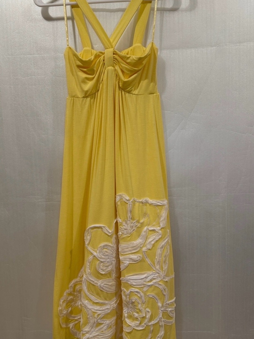 Sweetees Y2K Yellow Midi Dress with White Floral Appliqué Size XS